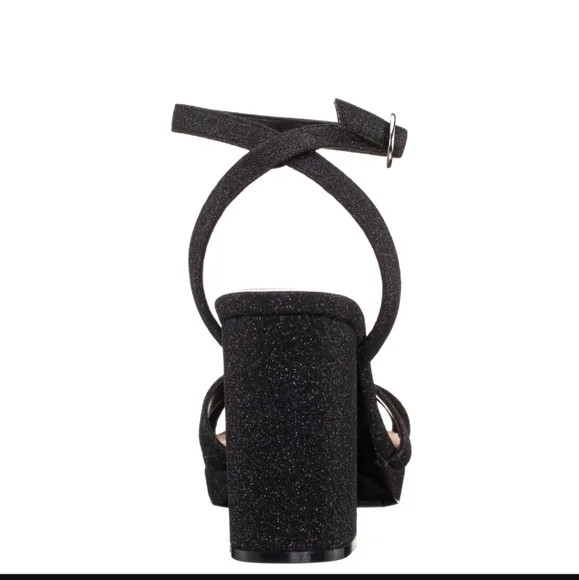 NWT Nina "SHELIA" Black Glitter Chunky Heel Sandal 8.5 Glamorous Whimsy Vamp - Picture 4 of 4